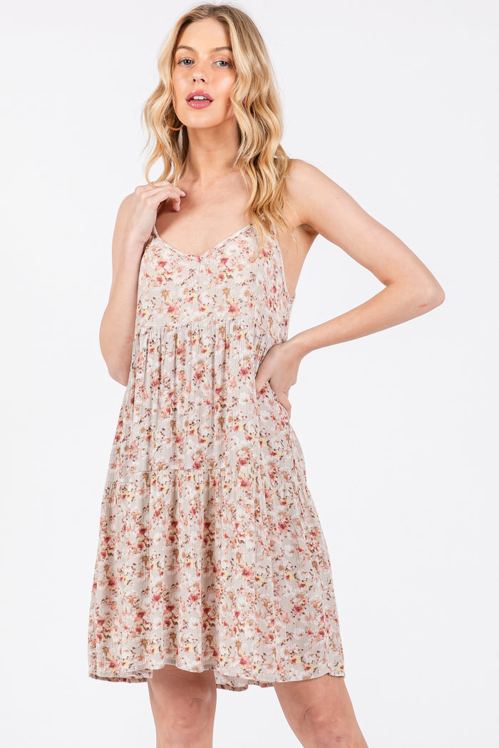 Taupe Floral Tiered Maternity Dress