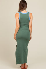 Olive Colorblock Side Slit Maternity Maxi Dress