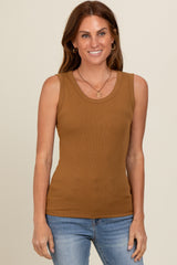 Camel Basic Ribbed Knit Tank