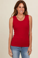 Red Basic Ribbed Knit Maternity Tank