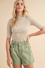 Beige Lettuce Trim Mock Neck Top