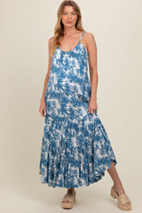 Blue Printed Maternity Maxi Dress