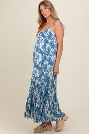 Blue Printed Maternity Maxi Dress