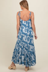 Blue Printed Maternity Maxi Dress