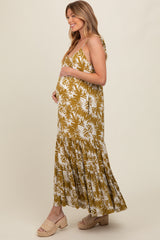 Dark Yellow Printed Maternity Maxi Dress