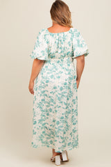 Teal Floral Puff Sleeve Maternity Plus Midi Dress