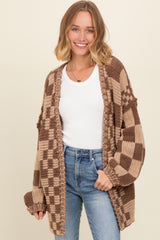 Brown Mixed Check Pattern Chunky Maternity Cardigan