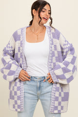 Lavender Mixed Check Pattern Chunky Maternity Cardigan