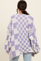 Lavender Mixed Check Pattern Chunky Cardigan