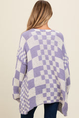 Lavender Mixed Check Pattern Chunky Maternity Cardigan