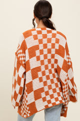 Rust Mixed Check Pattern Chunky Cardigan