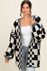 Black Mixed Check Pattern Chunky Cardigan