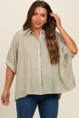 Olive Striped Oversized Maternity Blouse