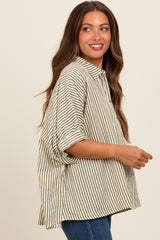 Olive Striped Oversized Maternity Blouse