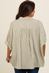 Olive Striped Oversized Maternity Blouse