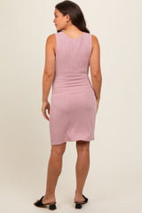 Mauve Ruched Sleeveless Maternity Fitted Dress