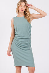 Turquoise Ruched Sleeveless Fitted Dress