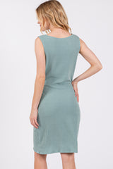 Turquoise Ruched Sleeveless Fitted Dress