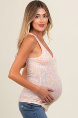 Pink Floral Button Front Maternity Tank Top