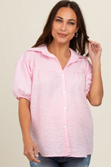 Pink Plaid Button Down Maternity Top