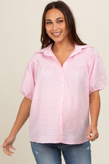 Pink Plaid Button Down Maternity Top