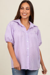 Lavender Plaid Button Down Maternity Top