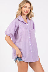 Lavender Plaid Button Down Top