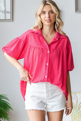 Fuchsia Collared Button Down Blouse