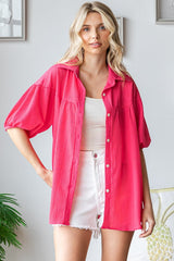 Fuchsia Collared Button Down Blouse