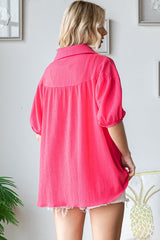 Fuchsia Collared Button Down Blouse