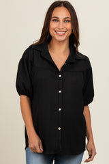 Black Collared Button Down Maternity Blouse