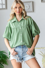 Green Collared Button Down Maternity Blouse