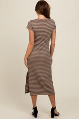 Brown Striped Side Slit Midi Dress