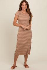 Rust Striped Side Slit Midi Dress