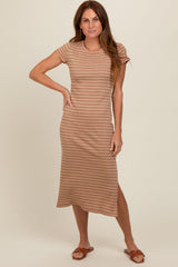 Rust Striped Side Slit Midi Dress