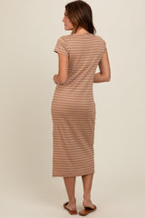 Rust Striped Side Slit Midi Dress