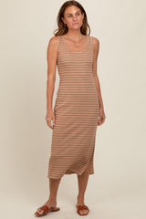 Rust Striped Sleeveless Midi Dress