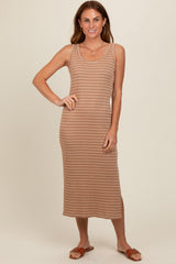 Rust Striped Sleeveless Midi Dress