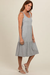 Heather Grey Tiered Sleeveless Midi Dress