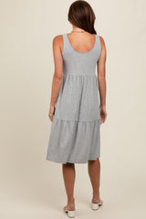 Heather Grey Tiered Sleeveless Midi Dress