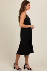 Black Tiered Sleeveless Midi Dress