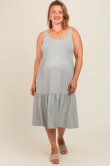 Heather Grey Tiered Sleeveless Maternity Plus Midi Dress