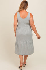 Heather Grey Tiered Sleeveless Maternity Plus Midi Dress