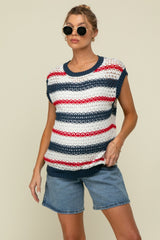 Navy Striped Crochet Knit Maternity Top