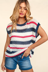 Navy Striped Crochet Knit Maternity Top