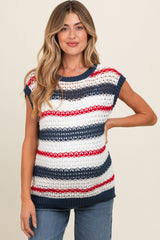 Navy Striped Crochet Knit Maternity Top