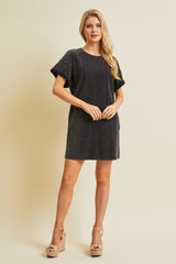 Black Short Sleeve Side Pocket Dress