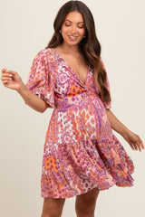 Peach Paisley Twist Front Short Sleeve Maternity Dress