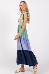 Multi-Color Smocked Tiered Flutter Sleeve Maxi Dress