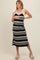 Black Striped Shoulder Tie Side Slit Maternity Midi Dress